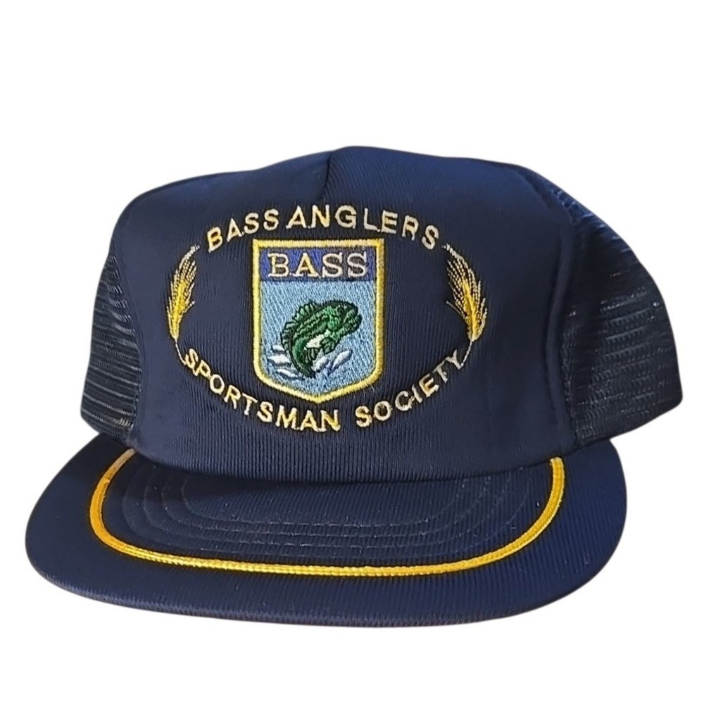 VTG Kap II Bass Anglers Sportsman Society Trucker Hat Navy Mesh Snapback‎ Roper